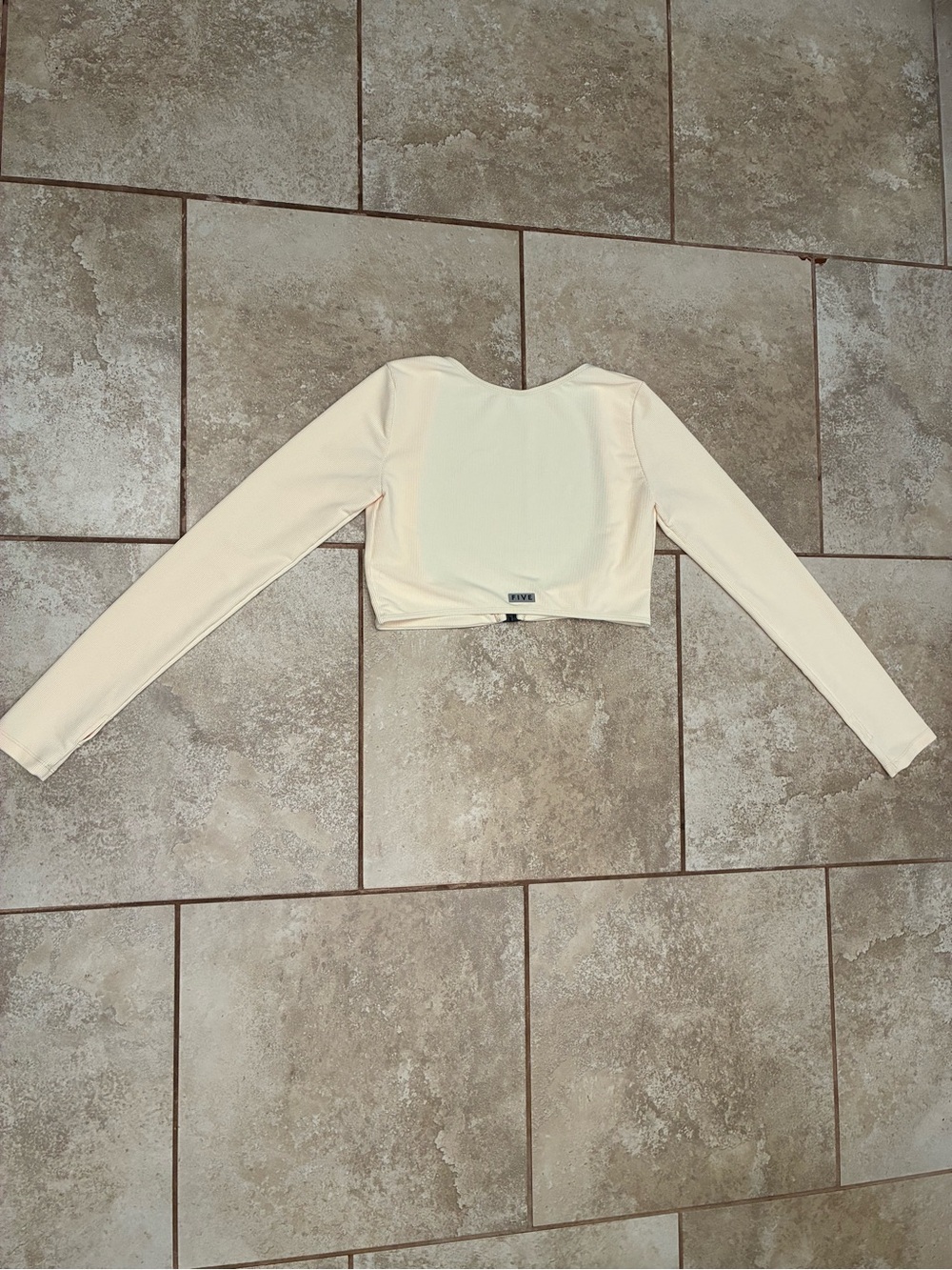 Cropped Long-Sleeve Crew Neck Top in Cream